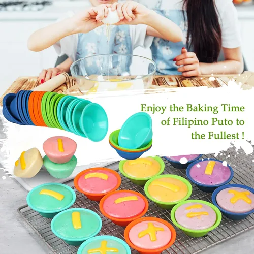 Miniatura 7 de Webake 36 piezas de silicona de platino Puto Molder filipino de tamaño mediano, 2.75 pulgadas reutilizable Kutsinta para vaporera, taza de repuesto