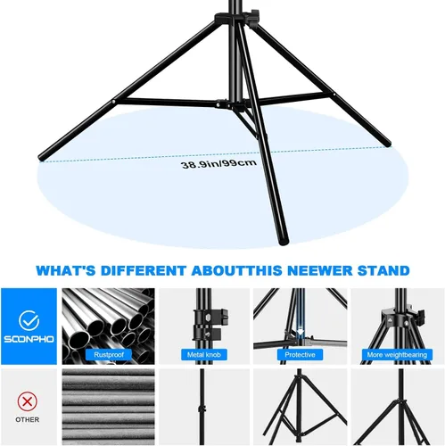 Miniatura 7 de Paquete de 2 soportes de luz resistentes de 9.2 pies / 110 pulgadas con resorte de aluminio acolchado para trípode, carga máxima: 22.0 lbs ajustable
