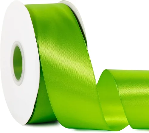 Miniatura 52 de Cinta de satén de color liso verde manzana de 1-1/2 pulgadas x 50 yardas, cinta de tela de poliéster de alta densidad de doble cara para envolver