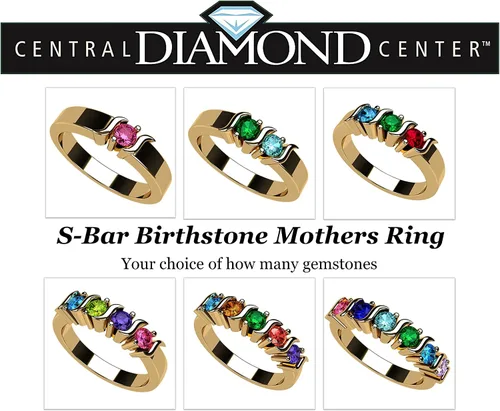 Miniatura 3 de Anillo Central Diamond Center Nana con barra en S, 1 a 6 piedras natales, en plata u oro blanco, amarillo o rosa de 10 quilates, para madres