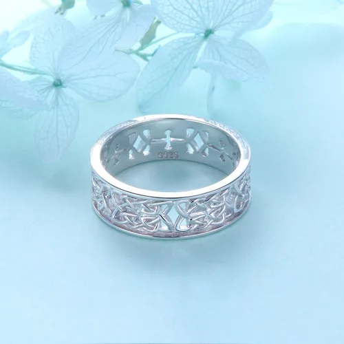 Miniatura 4 de DAOCHONG Anillo de plata de ley 925 sin níquel con nudo celta tejido de buena suerte irlandés de amor para mujer, talla 5-11, Metal precioso, Sin