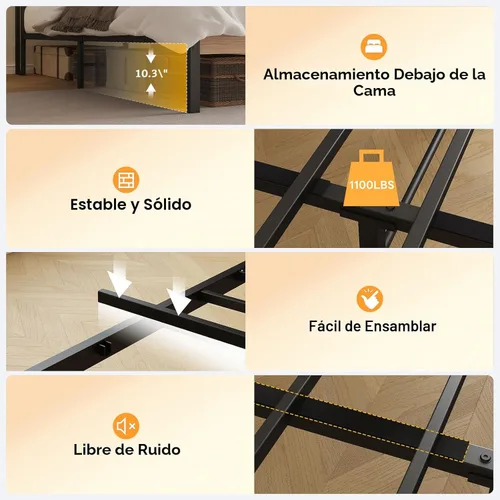 Miniatura 7 de LIKIMIO Base de cama tamaño King, cabecera de almacenamiento con luces LED y estación de carga, plataforma de metal, no necesita somier, sin ruido