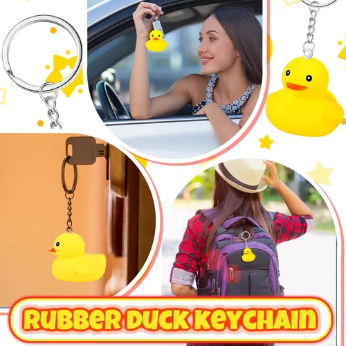 Miniatura 4 de Deekin 24 llaveros de pato de goma a granel de 1.4/2.17 pulgadas, pequeño llavero de pato de goma amarillo pequeño, mini dijes de patito, accesorios