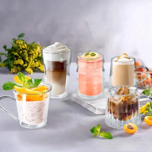 Miniatura 7 de Joeyan Juego de 2 tazas de café de vidrio de doble pared de 10.8 onzas, tazas de café de vidrio transparente aisladas con asa, tazas térmicas de dos