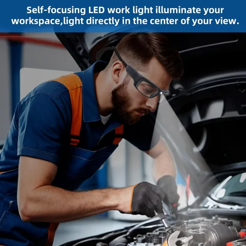 Miniatura 2 de Gafas de seguridad tintadas para hombres y mujeres con luces LED recargables - Altos lúmenes, 13 horas de duración, ANSI Z87.1, armazón TR90, correa