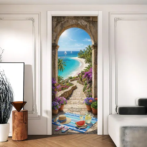 Miniatura 23 de Enchanted Secret - Mural para puerta de jardín, despegar y pegar, cubiertas decorativas de puerta de arco floral talladas vintage, adhesivo