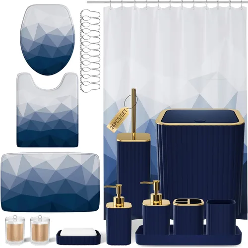 Miniatura 23 de XLHOMO Juego de baño – Juego de baño de 26 piezas con cortina de ducha y alfombras, juego de accesorios de baño, juego de accesorios de baño negro