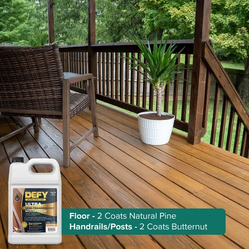Miniatura 3 de DEFY Tinte y sellador de madera ultra semitransparente para exteriores en uno – pino natural, 1 galón, tinte de cubierta y sellador Color rico