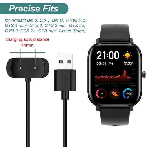 Miniatura 2 de Kissmart Cargador para Amazfit T-Rex Pro, Bip 5, Bip 3, Bip U Pro, GTS 4 Mini, GTS 2, GTS 2e, GTS 2, GTR 2, GTR 2e, GTR mini, cable de carga