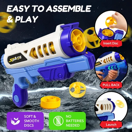 Miniatura 6 de Pistola de juguete para niños UFO Space Disc Launcher - Tirador de anillo de espuma alimentado por resorte, rango de 30 pies para jugar al aire libre