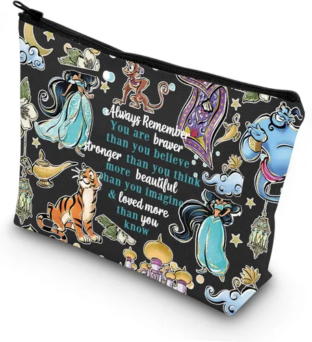 Miniatura 8 de LEVLO Bolsa de maquillaje de princesa árabe con cremallera para fanáticos del cine (Always Jasm)