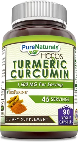 Pure Naturals Curcumina de cúrcuma con bioperina 2250 mg por porción suplemento | Cápsulas vegetales | Sin OMG | Sin gluten | Fabricado en Estados