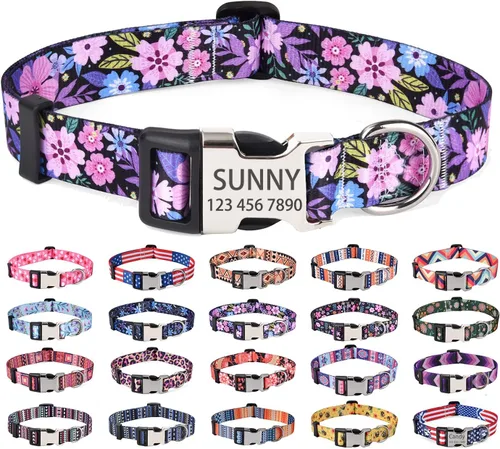 Miniatura 21 de Collares de perro personalizados Mihqy, collar de perro personalizado con nombre y número de teléfono, múltiples patrones y 4 tamaños, collar