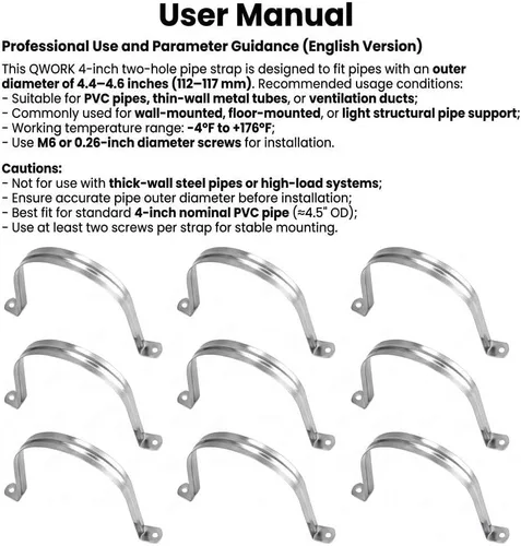Miniatura 6 de QWORK Abrazadera de correa de tubo rígido de 4 pulgadas, paquete de 10 clips de tubo de soporte Strap-U, correa de acero inoxidable resistente