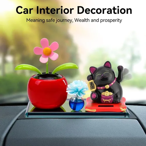Miniatura 6 de Agatige Gato de la suerte alimentado por energía solar, brazo agitador chino de la suerte, adorno de gato de la suerte Feng Shui, decoración de gato