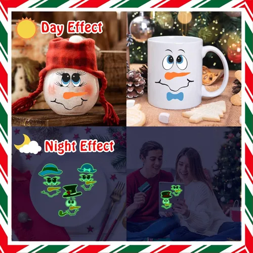Miniatura 2 de Calcomanías de cara de muñeco de nieve para manualidades, calcomanías de Navidad que brillan en la oscuridad, decoraciones de muñeco de nieve