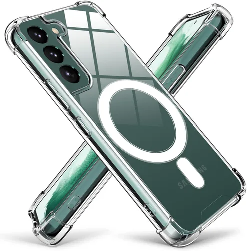 KIOMY Funda transparente para Samsung Galaxy S22 5G a prueba de golpes con bolsas de aire, esquinas de diseño híbrido, parte trasera de Magnético