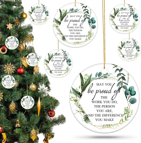 Miniatura 9 de 5 piezas de adornos navideños de agradecimiento, regalos de apreciación navideña, "Que estés orgulloso del trabajo", árbol de Navidad de cerámica