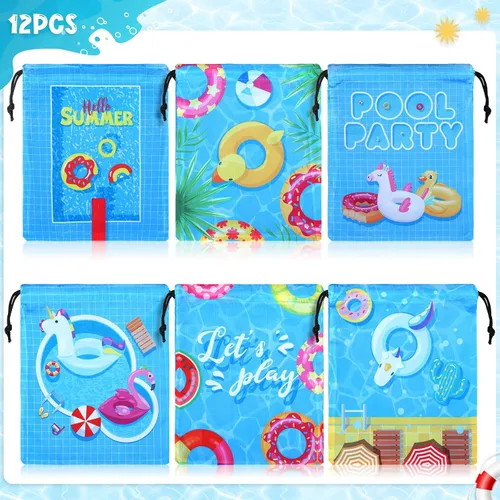 Miniatura 2 de Boao 12 bolsas con cordón para fiesta en la piscina, regalo de playa, bolsa de regalo para verano, fiesta temática de playa, suministros