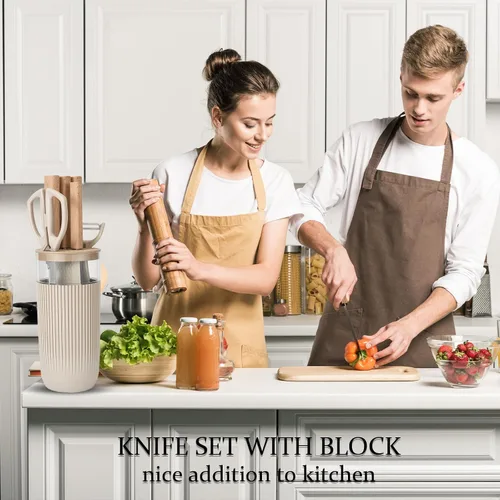 Miniatura 7 de Juego de cuchillos de cocina profesional de 7 piezas con bloque universal de cuchillos, juego de bloques de cuchillos súper afilados con mango Beige