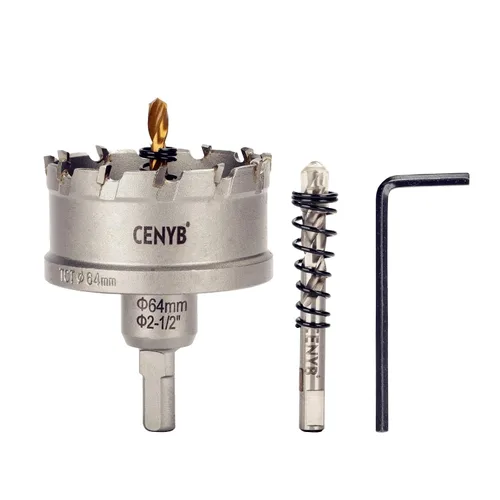 Miniatura 82 de 10 piezas (16-54 mm) Kit de sierra perforadora de carburo TCT para metales duros. Incluye 2 brocas de titanio, 1 broca piloto escalonada y 2 llaves