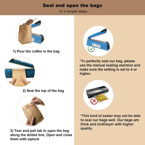 Miniatura 7 de Bolsas de café de papel kraft – Kraft de alta barrera y forro de aluminio – Bolsas de café de fondo plano con válvula de desgasificación, bolsas