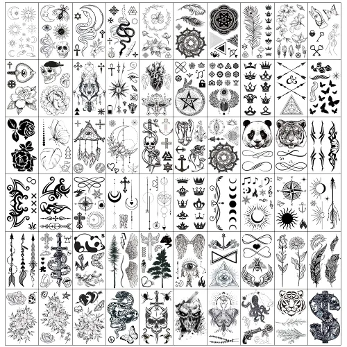Miniatura 6 de Tatuajes temporales realistas – 60 hojas de tatuajes falsos pequeños, 30 piezas de tatuajes significativos con escrituras y palabras, 30 calcomanías
