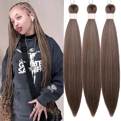 Miniatura 59 de Cabello estirado de fibra Kanekalon para trenzar con cabello humano, color oro rosado, 30 pulgadas