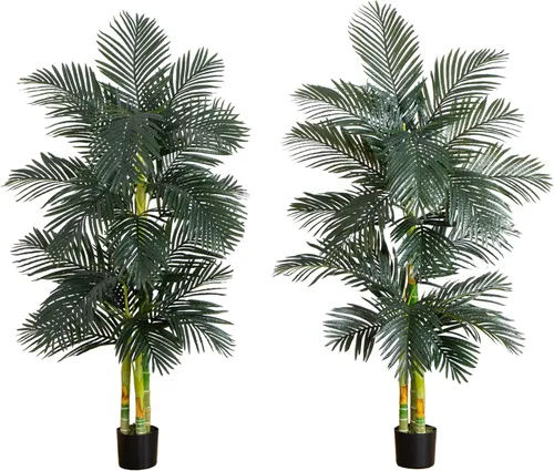 Miniatura 10 de Nearly Natural Palmera de caña dorada de 3 pies, árbol tropical artificial con fronds verdes realistas y tronco similar al bambú, incluye maceta