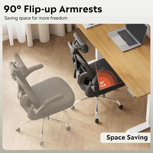 Miniatura 5 de DEVAISE Silla de Oficina de Respaldo Alto de Malla Ergonómica para Escritorio con Reposabrazos Abatibles, Reposacabezas Ajustable y Soporte Lumbar