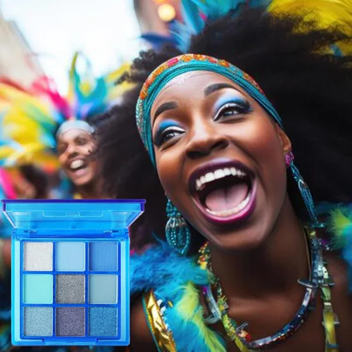 Miniatura 4 de Paleta de sombra de ojos azul, 9 colores, Mardi Gras Carnival prensado pigmento con purpurina, paleta de sombra de ojos impermeable, paleta