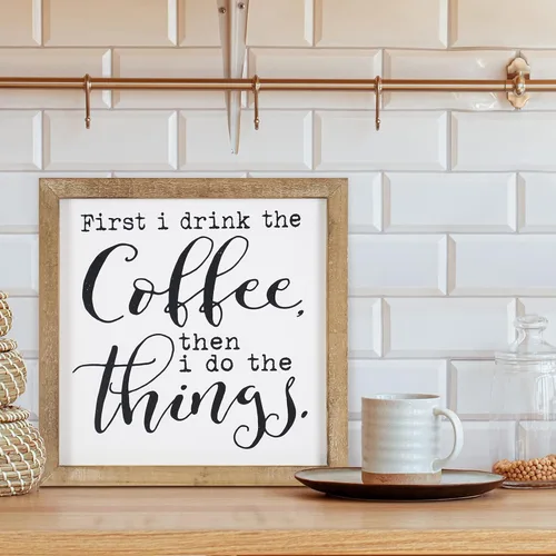Miniatura 6 de SANY DAYO HOME Letrero de café con marco de madera rústica, 12 x 12 pulgadas, decoración de pared para el hogar, cocina, barra de café