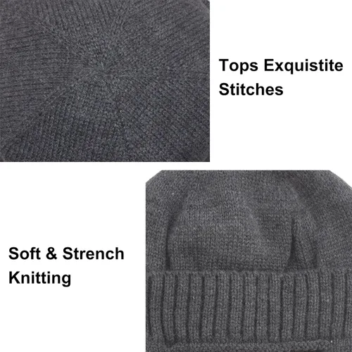 Miniatura 5 de Muryobao Gorro de punto con puños, cálido invierno con forro polar para hombre, gorro de acrílico suave