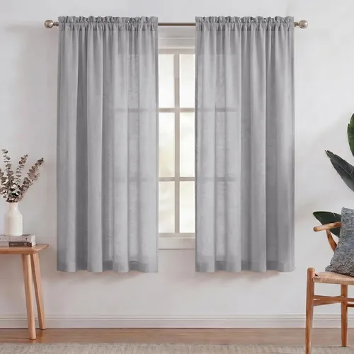 Miniatura 21 de Turquoize cortinas traslúcidas de lino natural, cortinas semitransparentes, cortinas de arpillera con bolsillo para cortinero, paneles para ventana