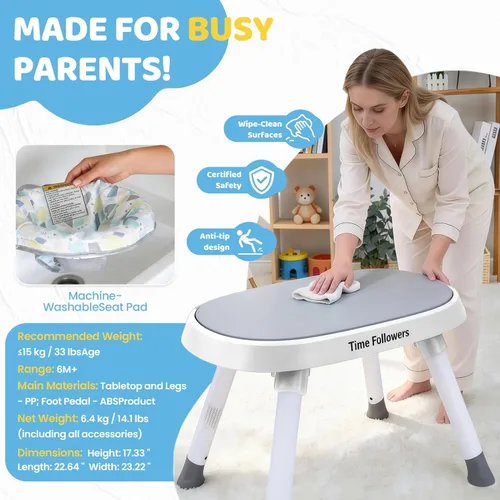 Miniatura 8 de Time Followers® 6 en 1 Centro de Actividad para Bebé Saltarines y Balancines Andador y Mesa de Juego Estacionaria de 4 Etapas para Niños Blanco