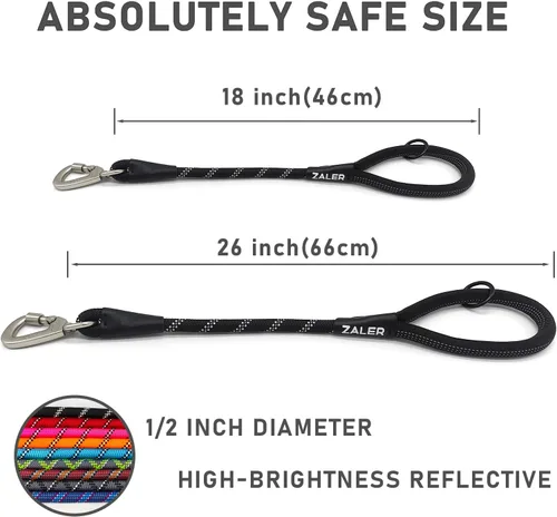 Miniatura 4 de ZALER Correa Corta para Perro, Correas de Tráfico de Cuerda de 26 Pulgadas para Perros, Correa Reflectante para Perro con Anillo en O, Correa Negro