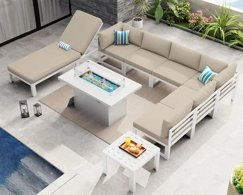 Miniatura 36 de NICESOUL - Juego de 10 muebles de patio extra grandes de aluminio moderno, sofá para exteriores con asiento de 29" de profundidad y ancho, 500 lbs