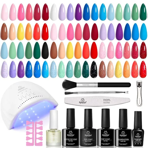 Miniatura 12 de Beetles Deal Box - Kit de esmalte de uñas de gel con luz UV – 32 colores esenciales de estudio, 68 piezas de esmalte de uñas con capa base libre