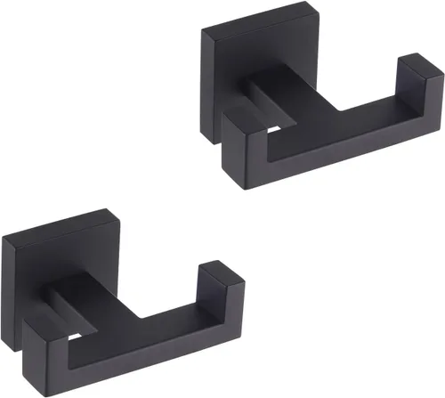 GERZWY Gancho doble para toallas de baño negro mate de acero inoxidable para abrigo/bata para baño, cocina, estilo moderno de hotel, montado en la