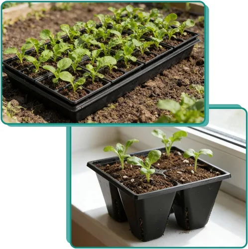 Miniatura 9 de RooTrimmer Paquete de 40 bandejas reutilizables de 4 celdas para plantas de semillero, bandejas profundas de células grandes con agujeros de drenaje