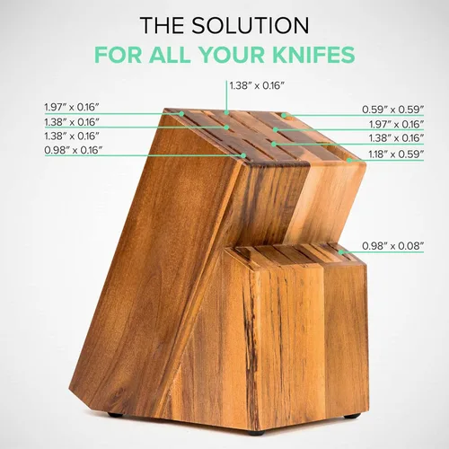 Miniatura 8 de Coninx Bloque de Cuchillos de Cocina de Madera de Acacia - Soporte para Cuchillos de 15 Ranuras - Organizador de Cuchillos de Madera de Calidad