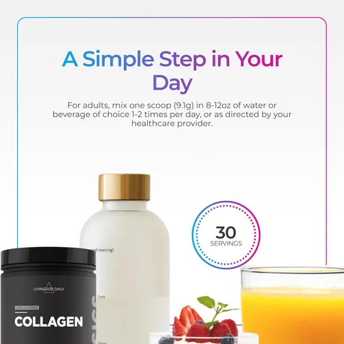 Miniatura 4 de Livingood Daily Polvo de colágeno sin sabor para mujeres y hombres, péptidos de colágeno hidrolizados en polvo con vitamina C, proteína con 20