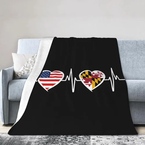 Manta de franela cálida y ultrasuave con la bandera de Estados Unidos y Maryland, manta negra para todas las estaciones, decoración del hogar,