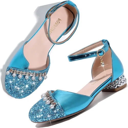 Zapatos de vestir para niñas, tacones altos, zapatos planos para niños pequeños, zapatos de flores con purpurina brillante, para fiesta, boda,