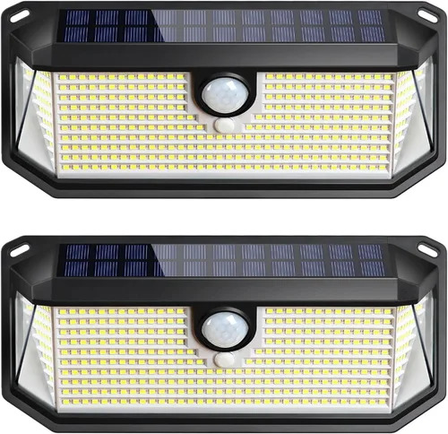 Brightever - Luces solares para exteriores, 4000LM, 388 LEDs, sensor de movimiento, luces exteriores alimentadas por energía solar, IP65,