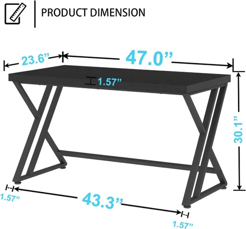 Miniatura 2 de LVB Escritorio Negro, Escritorio Moderno para Juegos, Escritura y Computadora para Oficina en Casa, Mesa de Metal y Madera para Estudio y Trabajo