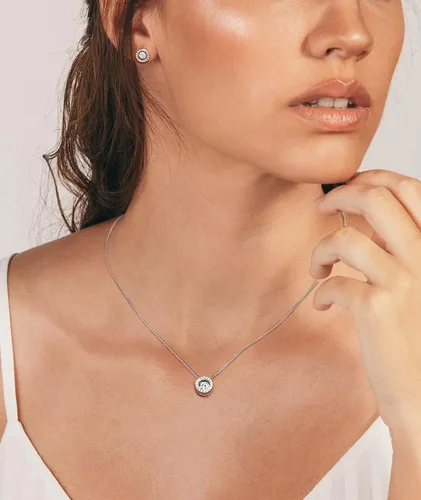 Miniatura 3 de YL Aretes redondos de plata de ley con forma de halo y diamante bailarín, aretes solitarios para mujer