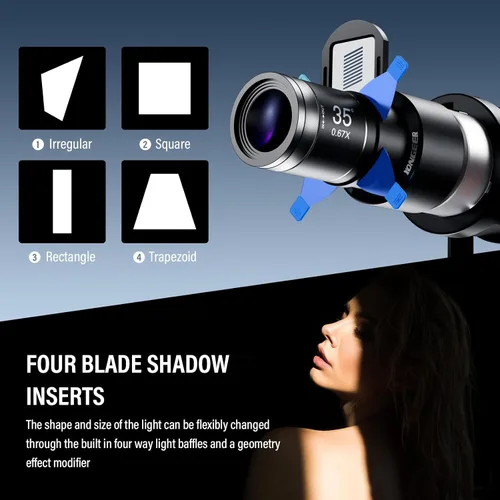 Miniatura 3 de Soonpho Bowens - Kit de montaje óptico Snoot, accesorio de proyección con marco GOBO magnético doble, 25 gobos y 4 filtros de color, para luces LED