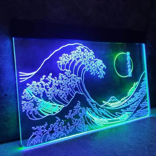 Miniatura 4 de Letrero de neón LED The Great Wave Off Kanagawa, letrero japonés de Katsushika Hokusai clásico, arte de pared para habitación, letreros de luz