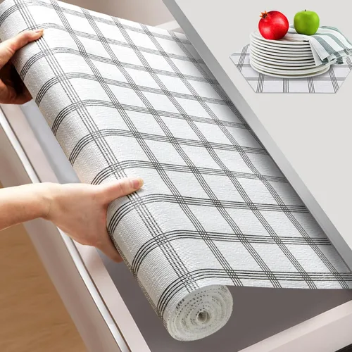 Miniatura 22 de Beautysaid Revestimiento de estante y cajón para gabinete Ktichen, papel antideslizante no adhesivo, impermeable, lavable, grueso para tocador